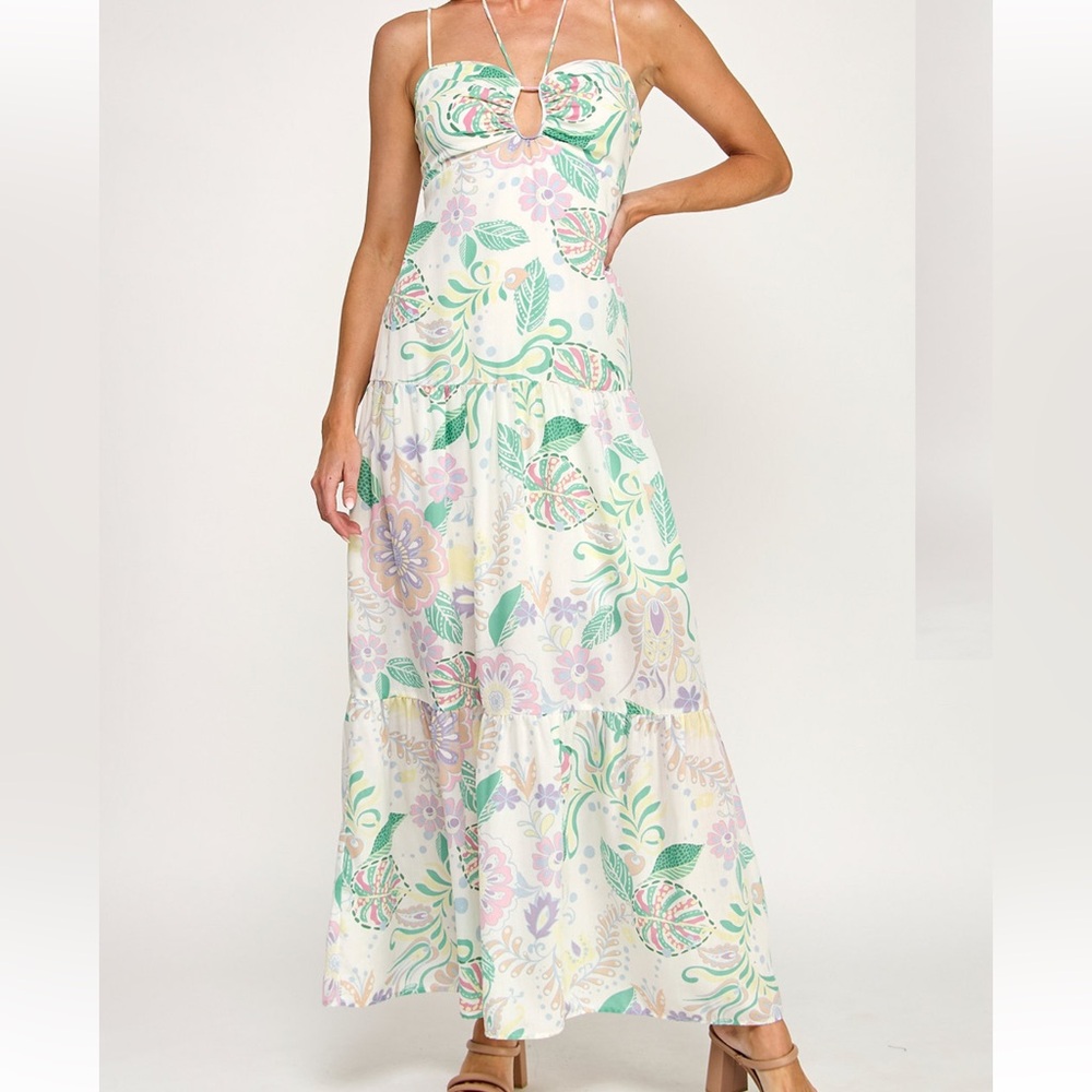 Floral Keyhole Halter Dress XXL NWT